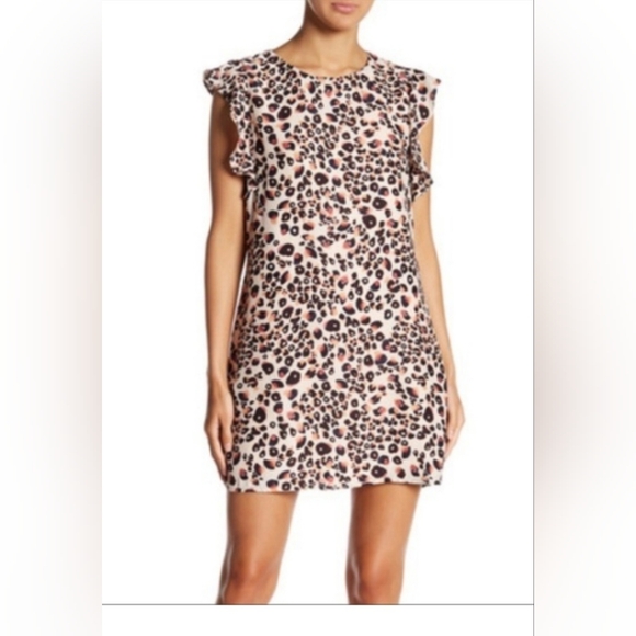 cupcakes & cashmere Dresses & Skirts - Anthropology Cupcakes and Cashmere pink leopard ruffle shift minidress Medium